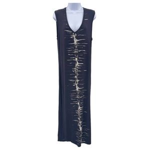 Haute Hippie Maxi Dress women’s M Modal Dark Grat Vertebrae Print $350